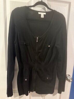 White House Black Market Zip Cardigan, Size XL, Black